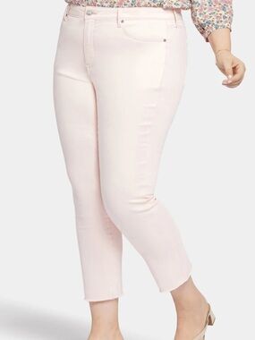 NYDJ Sheri‎ Slim Ankle Jeans Light Pink Frayed Hem High Rise Lift Tuck Size 16